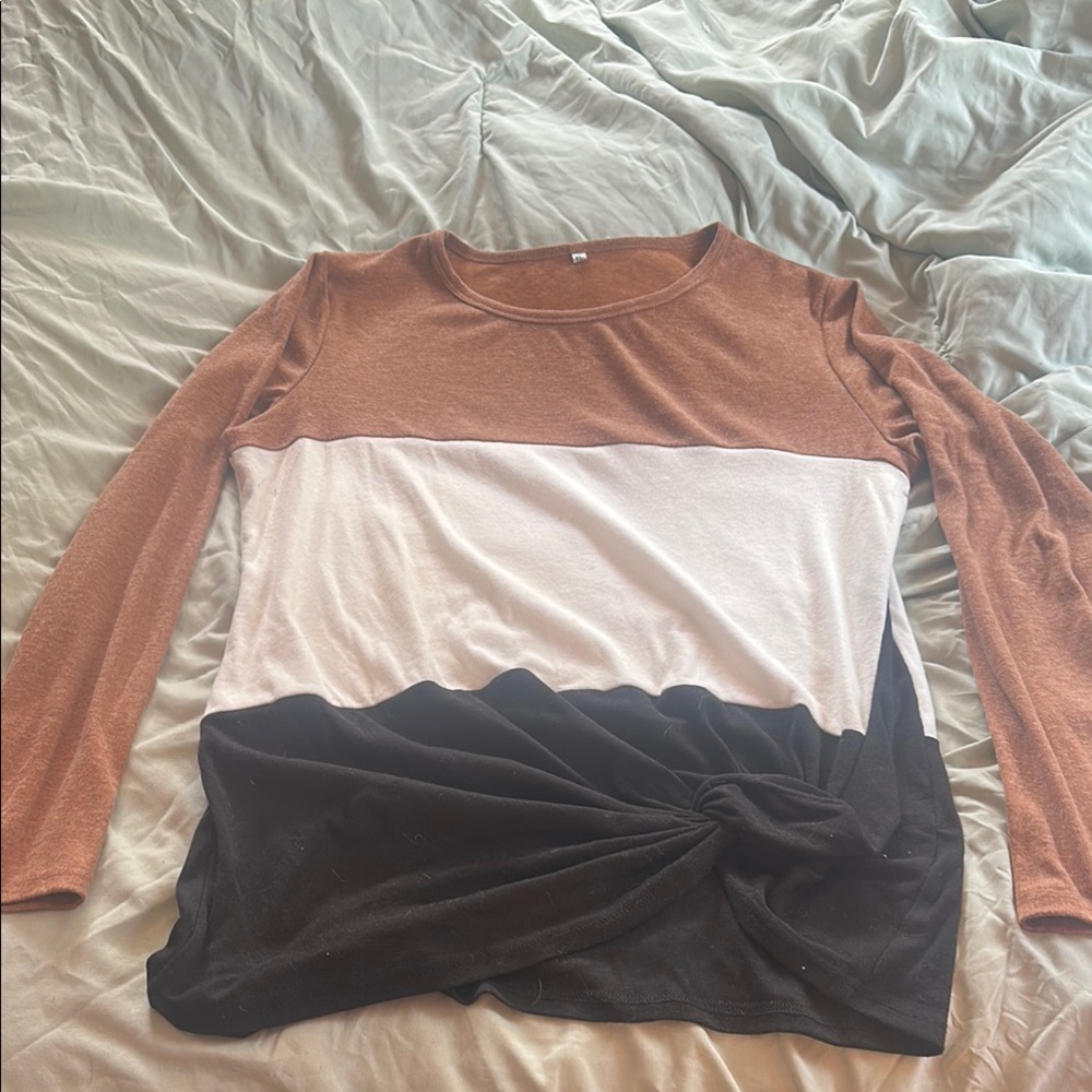 Colorblock Long Sleeve Top - Tan, White, and Black